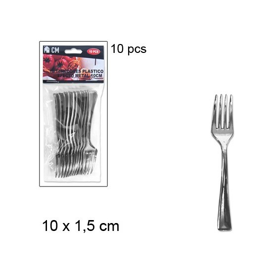 Comprar 10 Tenedores Plastico Efecto Metal 10cm