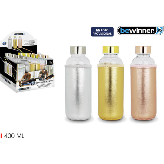 Botella Agua Vidrio - Funda Metaliz 400m - Bewinner