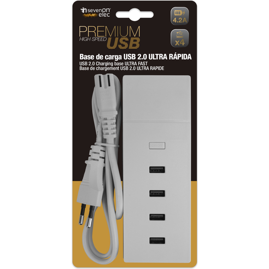 Comprar Base De Carga Ultra Rapida 4 Usb 4,2a 158x56x24mm 7hsevenon Elec Premium Bl,1