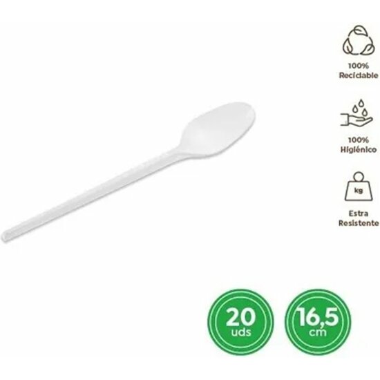 Comprar Cuchara Reutilizable Blanca Plastico 16.5cm X 20 Uds.