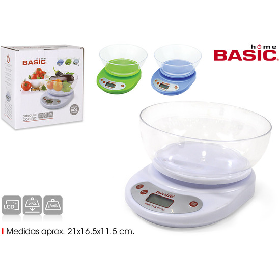Comprar Bascula Cocina Digital 5kg C/bol Basic Home