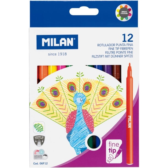 Caja 12 Rotuladores Colores Punta Fina Milán