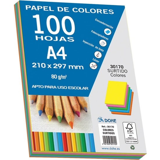 Paquetes 100 Hojas Colores Fuertes A4 80 Gr