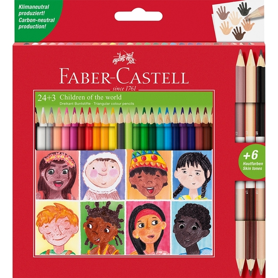 Estuche 24 Lápices De Colores + 3 Lápices Bicolor Con 6 Tonos De Piel Faber-castell