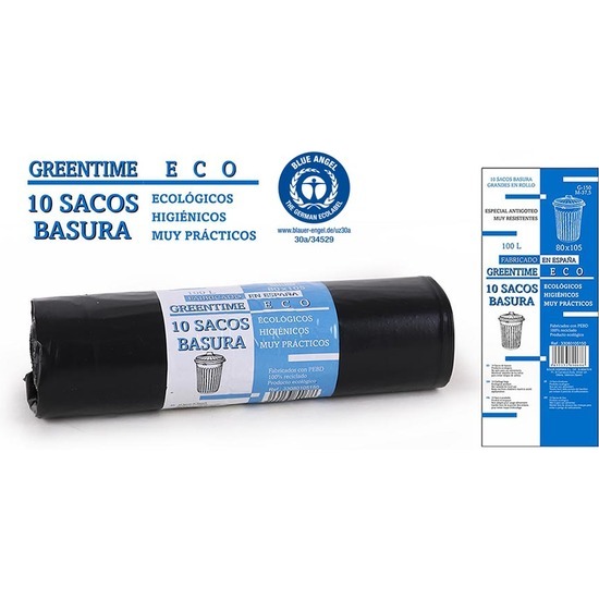 Comprar 10 Sacos Basura 80x105-g150-100 L. Greentime Eco