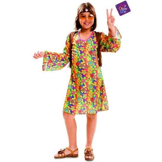 Disfraz Happy Hippie Chica 5-6 Años Niña (cinta Cabeza Y Vestido Con Chaleco)