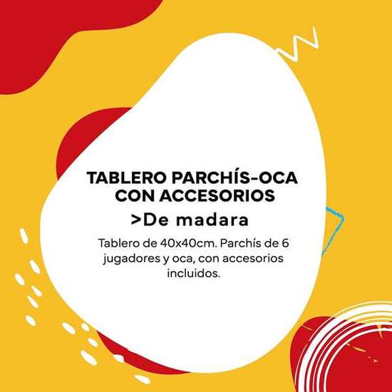 TABLERO PARCHIS 6 JUGADORES Y OCA DE MADERA 40X40 CM CON ACCESORIOS