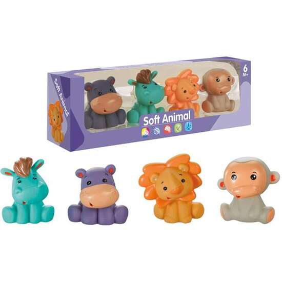 Comprar Figuras Animales Tacto Suave Mono, Hipopótamo, León Y Pony 7x6x7cm
