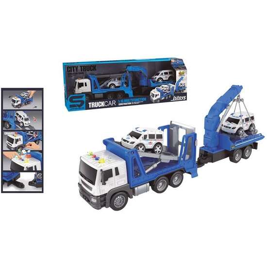 Camión Portavehículos, Incluye 2 Vehículos, Escala 1:16, 12x10x50cm