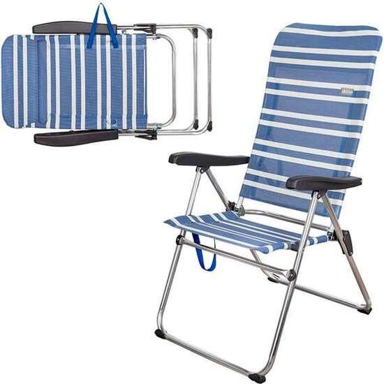 SILLA PLAYA PLEGABLE ALUMINIO MYKONOS 5 POSICIONES 61X69X108 CM CON ASA.