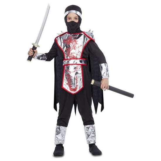 Disfraz Ninja Dragon Armadura Con Capa, Camiseta, Pantalón, Cinturón Y Verdugo Talla 5-6 Y