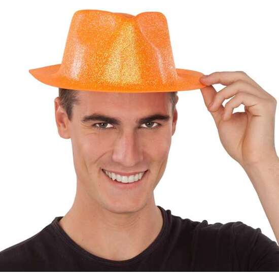 Sombrero Plástico Glitter Naranja
