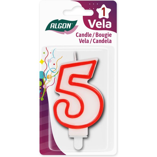 VELA BLANCA CON BORDE ROJO 7CM N.5 ALGON