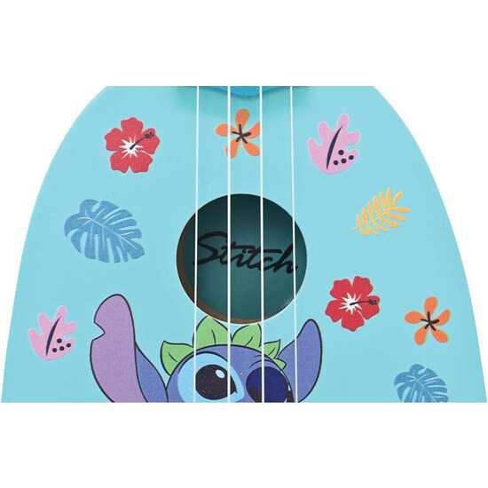 UKULELE DE MADERA STITCH CON 4 CUERDAS DE NYLON, 53 CM, GUÍA INCLUIDA.