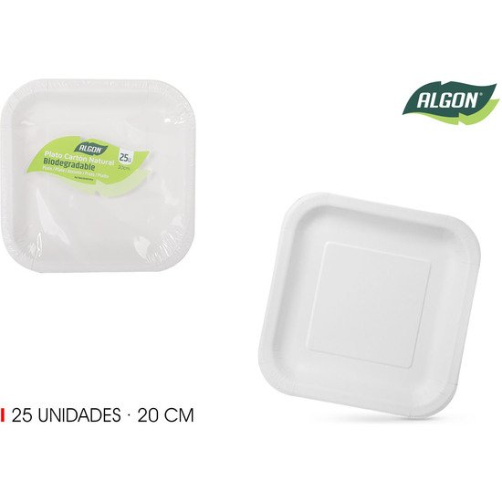 SET-25 PLATO CUAD.CART NATURAL 20CM ALGON