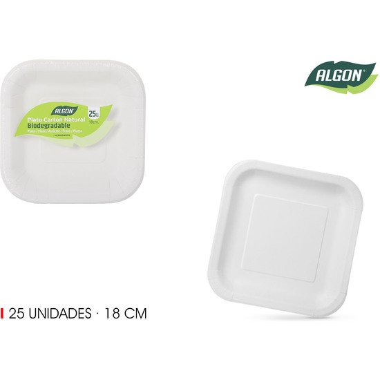 SET-25 PLATO CUAD.CART NATURAL 18CM ALGON