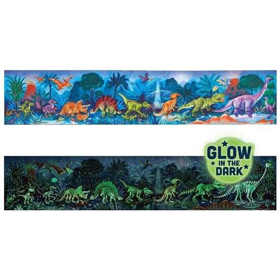 PUZZLE DINOSAURIOS 1.5 METROS LARGO CONTIENE 200 PIEZAS LOS ESQUELETOS BRILLAN EN LA OSCURIDAD. INCLUYE 10 CARTAS CON DATOS. 150X30X0,2CM TOYBAGS