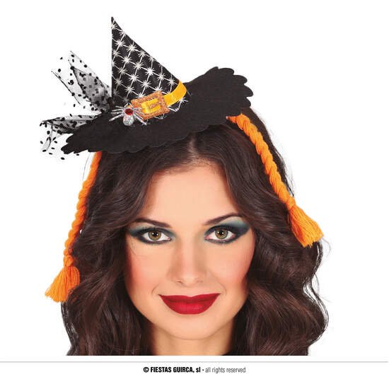 Comprar Diadema Mini Hat Bruja Con Trenzas Naranjas
