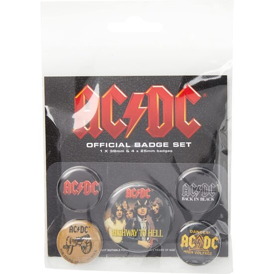 SET DE CHAPAS ( 5 UNIDADES) AC/DC 1X 3,8 CM/4 X 2,5CM PYRAMID INTERNATIONAL
