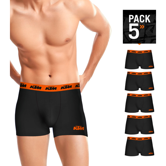 Comprar Set De 5 Boxers Boxer Ktm Microfibra 60% Poliéster 35% Elastano Multicolor Negros Con Cintura Naranja